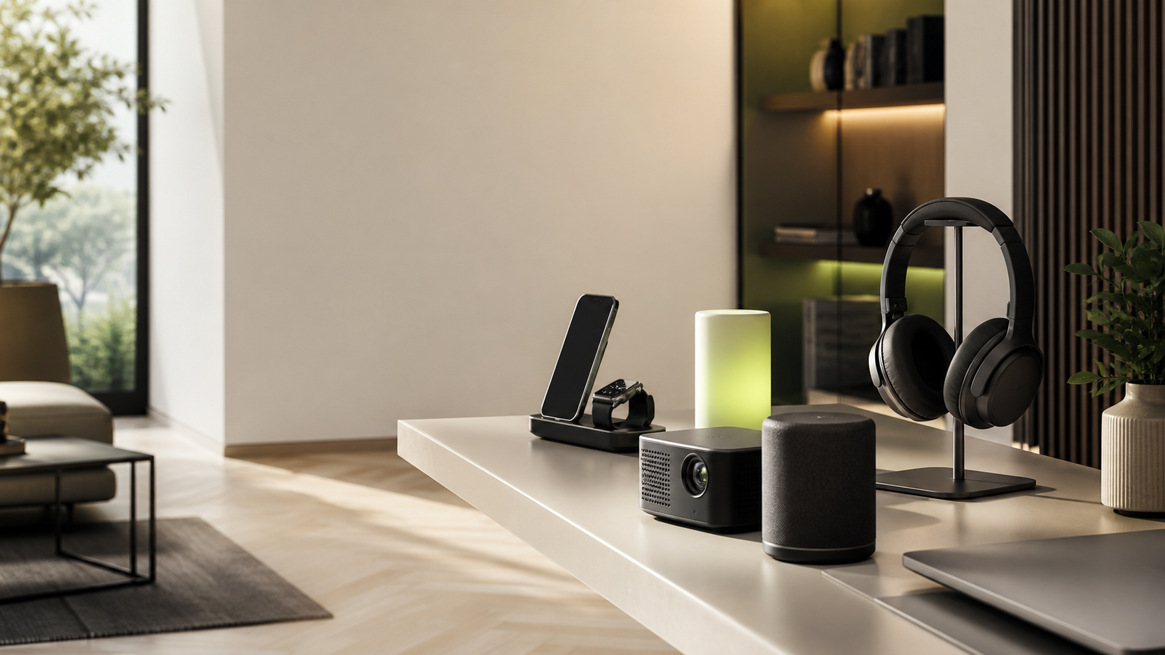 Selected electronics in a calm modern home